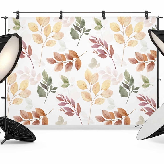 Orange Green Yellow Botanical Backdrop for Photography, Fabric Photo Background Backdrop, Fall Maple Leaf Photo Booth Background for Portrait Photoshoot Video Wedding Studio Decoration Banner 7x5ft