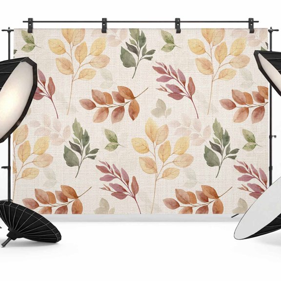 Orange Green Yellow Botanical Backdrop for Photoshoot,Photography Photo Studio Background Wall Backdrop,Fall Maple Leaf Rustic Back Drop Banner Panel for Portraits Wedding Party Live Streaming 12x8Ft