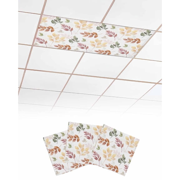 Orange Green Yellow Botanical Fluorescent Light Covers for Ceiling Lights 4x2 feet,3 Pack Magnetic Light Filters for Classroom,Fall Maple Leaf Fluorescent Light Shade Panel for Office School Drop
