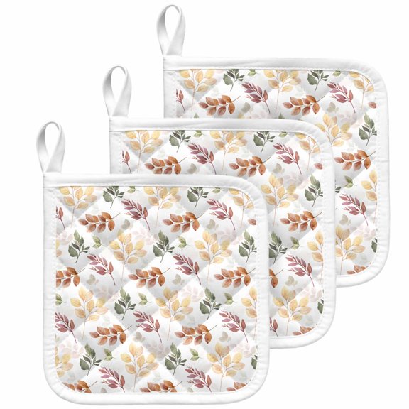 Orange Green Yellow Botanical Pot Holders for Kitchen Heatproof Potholder, 3 Pack Fall Maple Leaf Hot Pads Multipurpose Oven Pads Cloth Potholders Trivet for Cooking Baking
