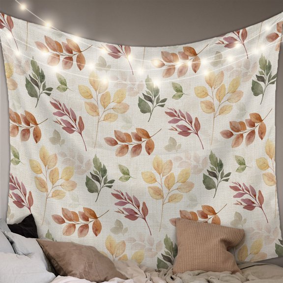 Orange Green Yellow Botanical Small Tapestry for Bedroom Wall Hanging Tapestry, Fall Maple Leaf Rustic Ceiling Backdrop Tapestries Poster Blanket Wall Decor for Teens Room Living Room Dorm 23" x 28"