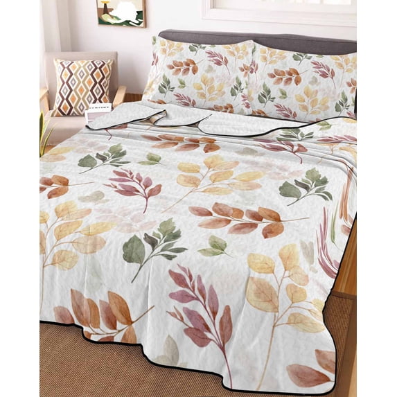 Orange Green Yellow Botanical Twin XL Size Down Alternative Comforter, Lightweight Comforter Quilt Bedding Set with Pillow Shams Fall Maple Leaf All Seasons Bed Comforter Duvet Insert 68"x98"
