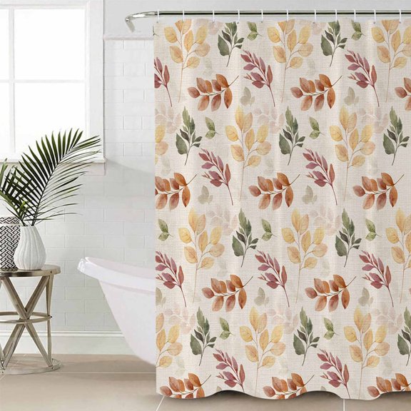 Orange Green Yellow Botanical Waterproof Fabric Shower Curtain, Fall Maple Leaf Rustic Shower Curtain for Bathroom Curtains Bathtubs Hotel Washable Shower Curtains with 12 Hooks Stall 48x72in