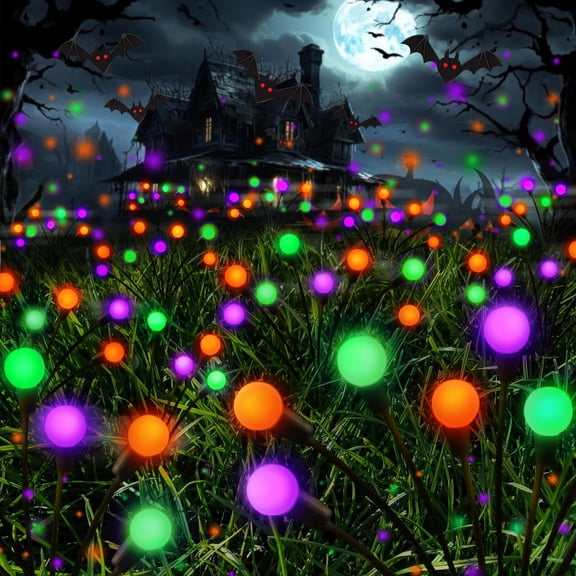 Orange Green and Purple 8 Pack Solar Outdoor Firefly Decorative Walkway Lights