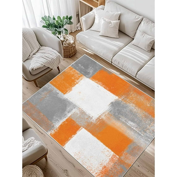 Orange Grey Abstract Art Area Rug for Bedroom 5x7 Ft White Graffiti Retro Gradient Super Soft fuzzy Throw Rug Non-Slip Fluffy Plush Indoor Floor Carpet for Living Room Nursery Home Decor