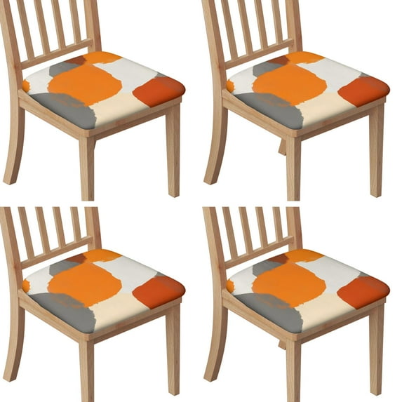 Orange and Grey Abstract Art Artwork Seat Covers for Dining Room Chairs Set Of 4,Stretch Printed Washable Chair Seat Cover with Elastic Ties and Button,Removable Waterproof Couch Cushion Covers