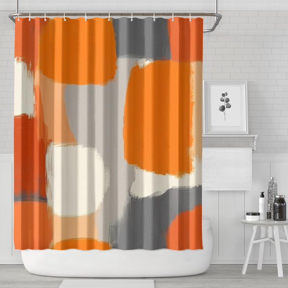 Orange and Grey Abstract Art Artwork Shower Curtain 72x84in ,Bathroom Decorative Shower Curtains Set with 12 Hooks,Modern Waterproof Washable Shower Curtain