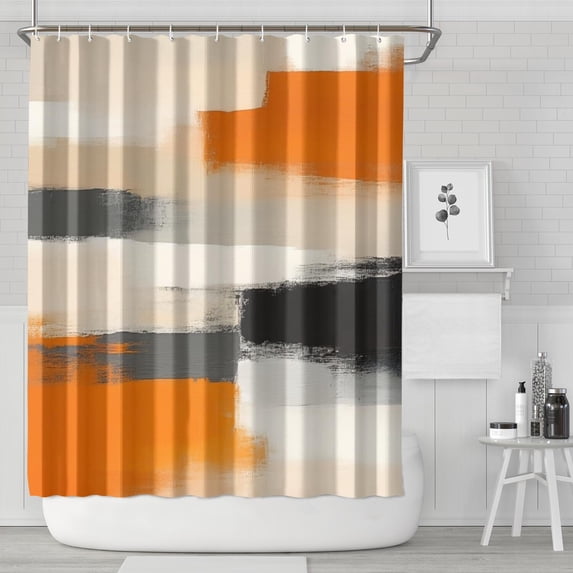 Orange and Grey Abstract Art Artwork Shower Curtain 84x72in ,Bathroom Decorative Shower Curtains Set with 12 Hooks,Modern Waterproof Washable Shower Curtain