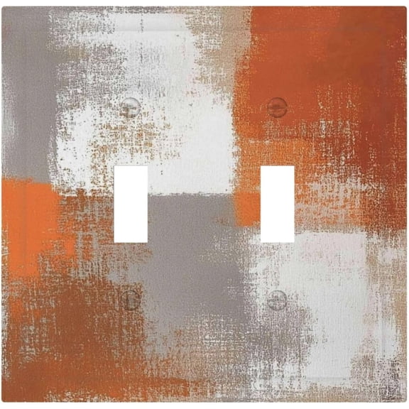 Orange Grey Abstract Art Oil Painting Decorative Switch Plates 2 Gang Double Toggle Outlet Light Switch Cover Wall Plate Electrical Faceplate For Home Farmhouse Decor