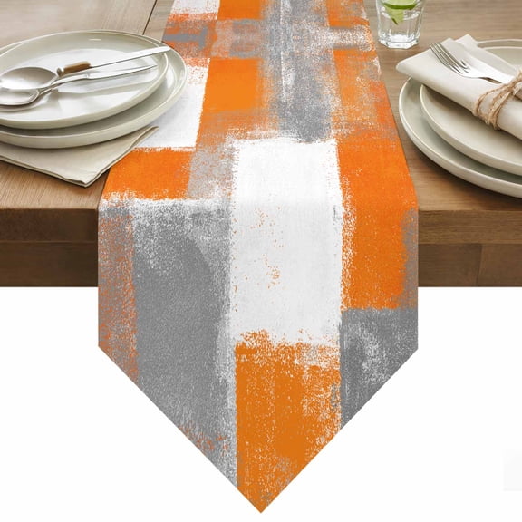 Orange Grey Abstract Art Table Runner 108 Inches Long White Graffiti Retro Gradient Table Runners for Dining Room Tabletop Dresser Scarf Home Party Banquet Wedding Holiday Decoration