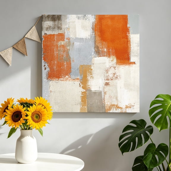 Orange Grey Abstract Canvas Wall Art, Modern Graffiti Framed Canvas Wall Decor Picture Print Artwork Decorations for Living Room Office Ready to Hang 8" x 8"