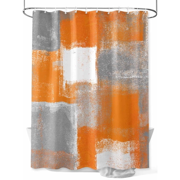 Orange Grey Abstract Paint Shower Curtain, Modern Rustic Graffiti Bathroom Decor Curtains Set with Hooks, Waterproof Fabric Home Accessories， 72 X 72 Inch Long
