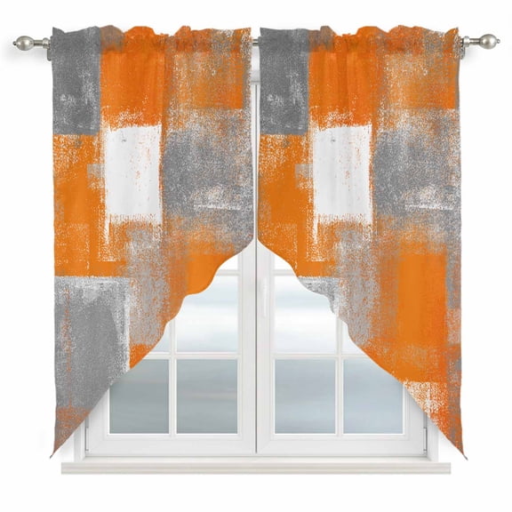 Orange Grey Abstract Swag Valances for Windows 2 Pack Vintage Modern Orange Color Block Swag Kitchen Curtains 36 Inches Long Rod Pocket Short Window Treatment for Kitchen Bathroom 28"x36"