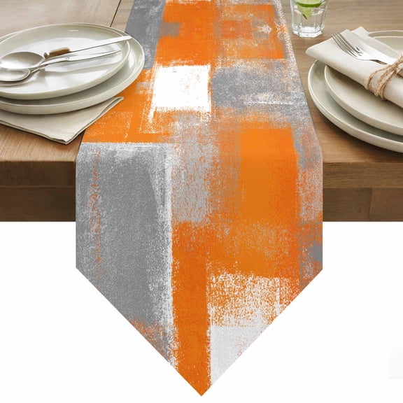 Orange Grey Abstract Table Runner 48 Inches Long Vintage Modern Orange Color Block Table Runners for Dining Room Tabletop Dresser Scarf Home Party Banquet Wedding Holiday Decoration