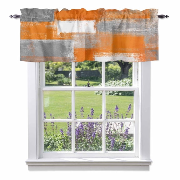 Orange Grey Abstract Valances for Windows, Vintage Modern Valance Window Treatment Rod Pocket Short Curtains Valances for Kitchen Bathroom 42"W x 18"L