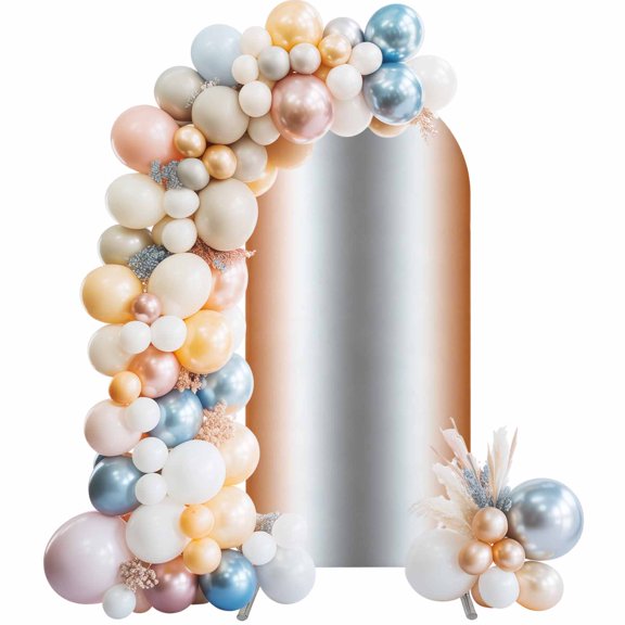 Orange Grey Arch Backdrop Cover 6Ft, Wedding Arch Covers Stretchy Backdrop, Gray Farmhouse Modern Rustic Fitted 2 Sided Arched Photo Background for Birthday Party Decorations