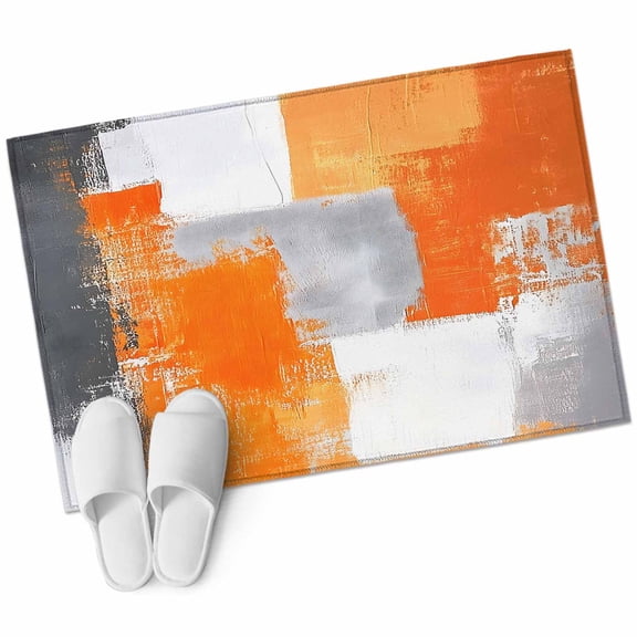 Orange Grey Area Rug 2x3ft Graffiti Abstract Color Block Mottled Texture Non-Slip Washable Square Rugs Soft Felt Indoor Floor Mat for Bedroom Kitchen Living Room Bathroom