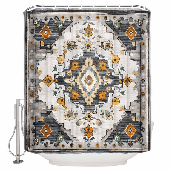 Orange Grey Boho Bathroom Shower Curtains with 12 Hooks Polyester Waterproof Shower Curtain for Stalls and Bathtubs Vintage Southwestern Geometric Ethnic Decorative Bathroom Curtain 60x72 Inches