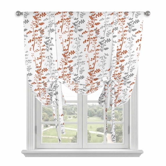 Orange Grey Botanical Balloon Curtains for Living Room/French Door, Spring Floral Summer Farmhouse Tie Up Curtains 63 Inch Length Energy Saving Kitchen Curtains Shades for Windows 42"x63"