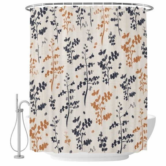 Orange Grey Botanical Shower Curtain Set - Small 36" x 72" Washable Bathtub Curtain with 12 Hooks, Rustic Country Spring Floral Summer Leaf Waterproof Fabric Shower Curtains for Bathroom/Bathtub