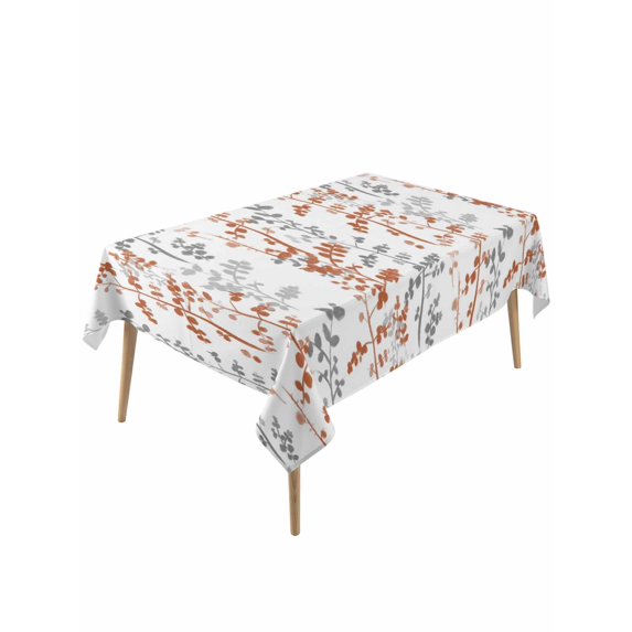 Orange Grey Botanical Table Cloth, Waterproof Tablecloth for Rectangle Tables, Spring Floral Summer Farmhouse Reusable Washable Fabric Table Cover for Restaurant Kitchen Dining Tables 54"x108"