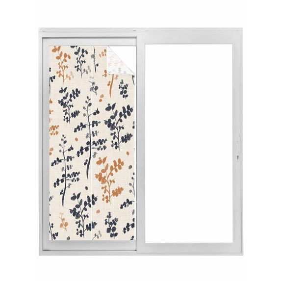 Orange Grey Botanical Window Privacy Film, Rustic Country Spring Floral Summer Leaf Static Cling UV Sun Blocking Tint Film Heat Control Windows Films for Bedroom Bathroom, Window Stickers 17.7"x39.3"