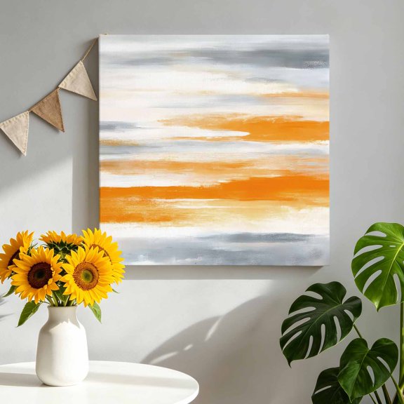 Orange Grey Canvas Wall Art, Abstract Retro Ombre Mottled Texture Farmhouse Framed Canvas Wall Decor Picture Print Artwork Decorations for Living Room Office Ready to Hang 8" x 8"