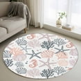thumbnail image 1 of Orange Grey Coastal 3ft Round Rug, Summer Beach Coral Shell Ocean Non-Skid Rubber Backing Large Area Rugs - Living Room Bedroom Home Office, Indoor Floor Mat Carpets Washable Rug, 1 of 9