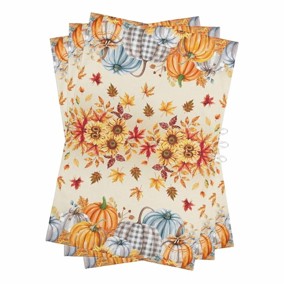 Orange Grey Fall Kitchen Towels Set of 3, Water Absorbent Dish Towel, Thanksgiving Maple Leaf Pumpkins Decorative Hand Towels - Quick Drying Cloth for Cooking Baking, 18x28 Inch