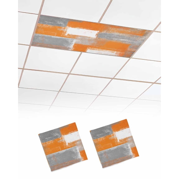 Orange Grey Fluorescent Light Covers for Ceiling Lights 4x2 feet,2 Pack Magnetic Light Filters for Classroom,Modern White Mottled Graffiti Art Painting Fluorescent Light Shade Panel for Office