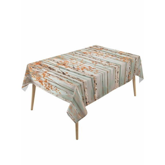 Orange Grey Forest Table Cloth, Grey Modern Art Oil Painting Waterproof Tablecloth for Rectangle Tables, Reusable Washable Fabric Table Cover for Restaurant Kitchen Dining Tables 54"x108"