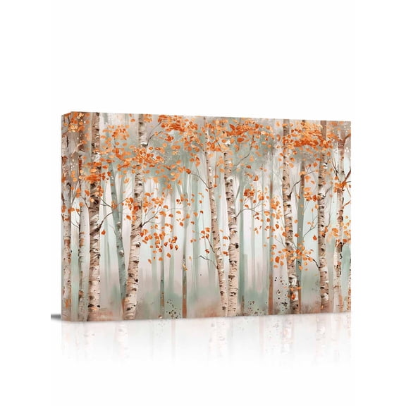 Orange Grey Forest Wall Art for Living Room,Canvas Picture Wall Decor for Bathroom Bedroom,Grey Modern Art Oil Painting Painting Artwork for Office Kitchen Hallway Dining Room Home Decor 12"x16"