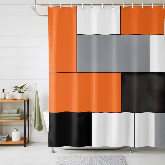 Orange Grey Geometric Shower Curtains for Bathroom, Modern Black White Abstract Art Waterproof Fabric Shower Curtain, Decorative Bathroom Curtain for Bathtub, 72"x84" , No Hooks Included