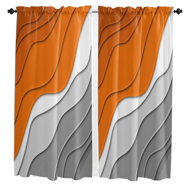 Orange Grey Gradient Abstract Curtain Home Decoration Living Room Short