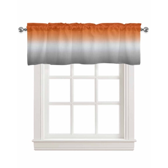 Orange Grey Linen Curtain Valance for Bedroom/Bathroom/Kitchen/Office/Living/Dining Room Window,Ombre Minimalist Gradient Greyish Pocket Topper Drapes Decorative Cafe Drapery Panel 42"x18"