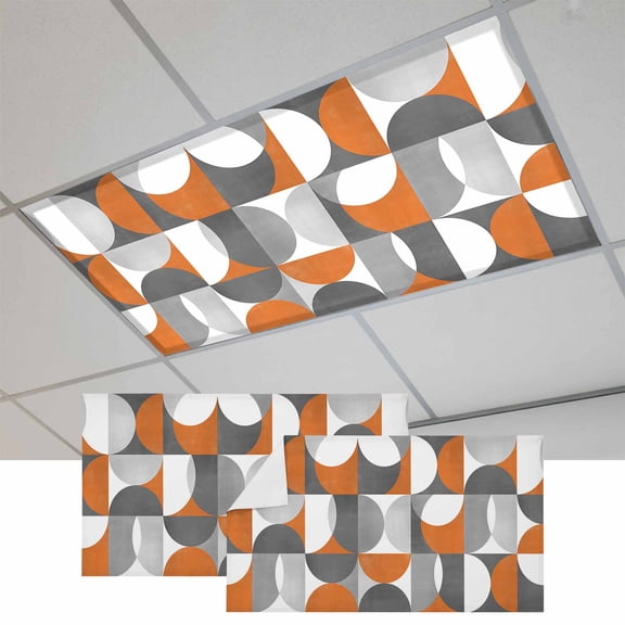 Orange Grey Magnetic Fluorescent Light Covers for Ceiling Lights 2x4Ft, Abstract Modern Geometric Watercolor Office Classroom Kitchen Drop Ceiling Light Covers Lighting Filters Shade Panel 2 Packs