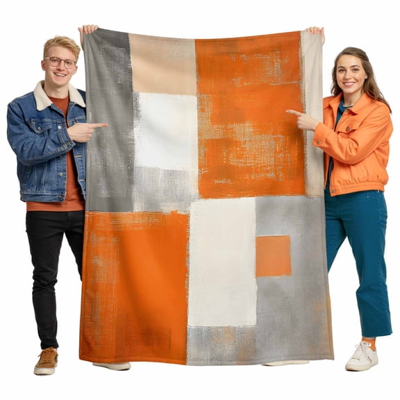 Orange Grey Mottled Flannel Blanket for Bed,Travel and Camping, Abstract Paint Oil Painting Texture Super Soft Cozy Blanket for All Seasons 32"x48"