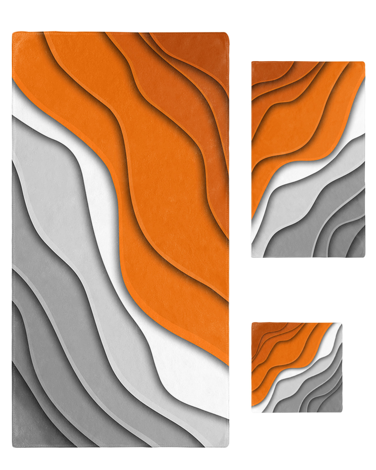 Orange Grey Ombre Bath Towels for Bathroom Set,Luxury Microfiber Towels Gifts for Women,Beach Kitchen Hand Hair Face Towel and Dish Washcloth,Modern Geometric Abstract Aesthetics Cream Towels+Set