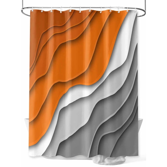Orange Grey Ombre Extra Long Shower Curtain Set, Waterproof Shower Curtains for Bathroom, Modern Geometric Abstract Aesthetics Cream Washable Fabric Bath Curtain for Bathtub with Hooks 72x96 Inches