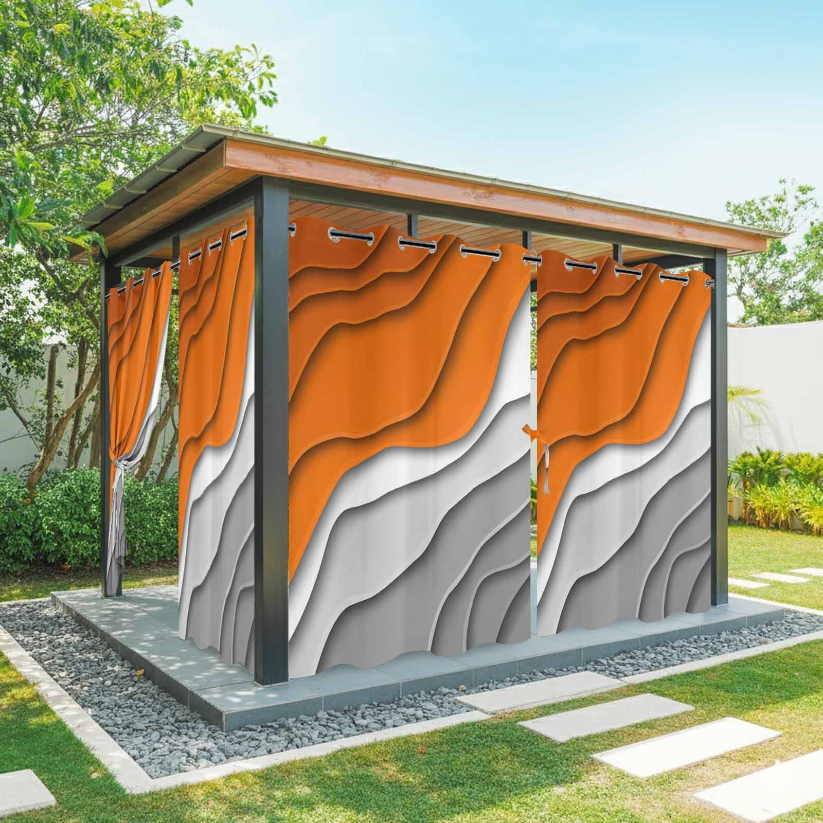 Orange Grey Ombre Outdoor Curtains for Patio Waterproof,Windproof Privacy Curtains with Weighted Bottom,Modern Geometric Abstract Aesthetics Cream Outside Drapes for Picnic Garage 54"x84" 2 Panel