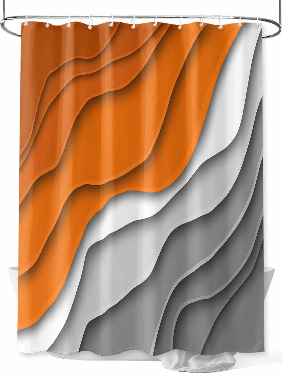 Orange Grey Ombre Stall Shower Curtain, Waterproof Shower Curtains for Bathroom, Modern Geometric Abstract Aesthetics Cream Washable Fabric Cloth Bath Curtain for Bathtub with Hooks 36x72 Inches