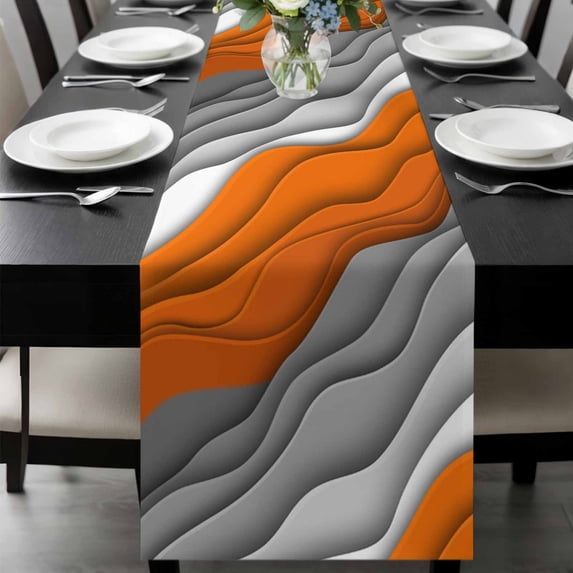 Orange Grey Ombre Table Runner 36 Inches Long, Modern Geometric Abstract Aesthetics Cream Kitchen Coffee Dining Table Decoration for Home Party Birthday Wedding Home Decor 13x36 Inches