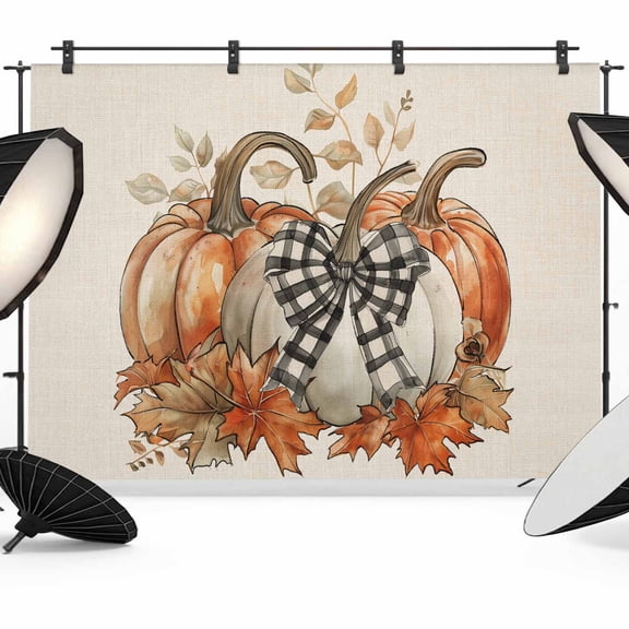 Orange Grey Pumpkins Fall Backdrop for Photoshoot, Photography Photo Studio Background Wall Backdrop, Thanksgiving Rustic Back Drop Banner Panel for Portraits Wedding Live Streaming Decor 12x8Ft