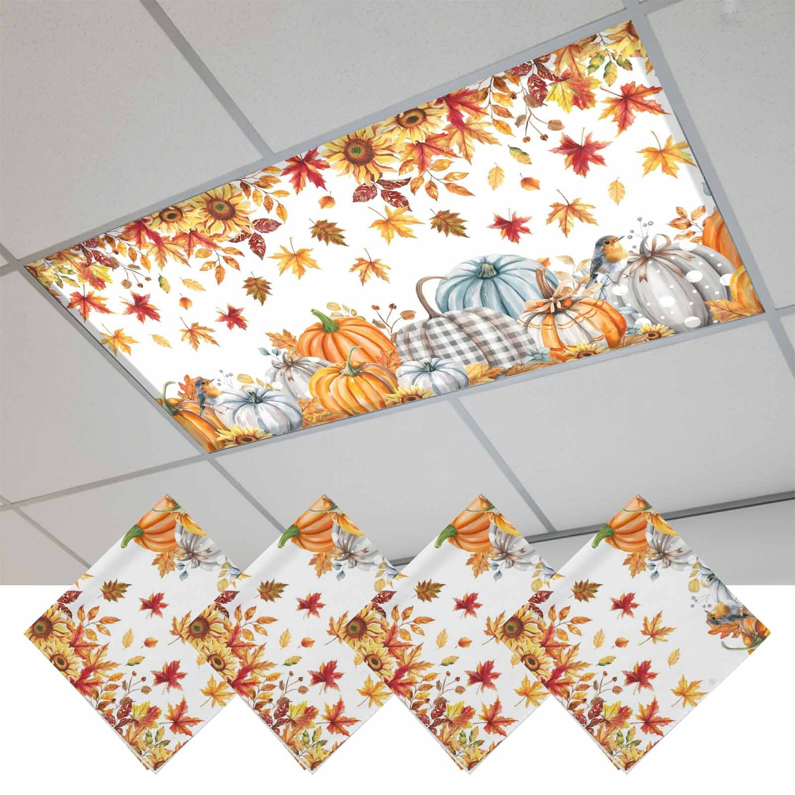 Orange Grey Pumpkins Fall Fluorescent Light Covers, Maple Leaf ...