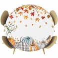 thumbnail image 1 of Orange Grey Pumpkins Fall Round Tablecloth, Fitted Table Cover with Elastic for 36"-44" Round Tables, Maple Leaf Thanksgiving Botanical Table Cloth Outdoor Indoor Dinning Party Waterproof Tablecloths, 1 of 7