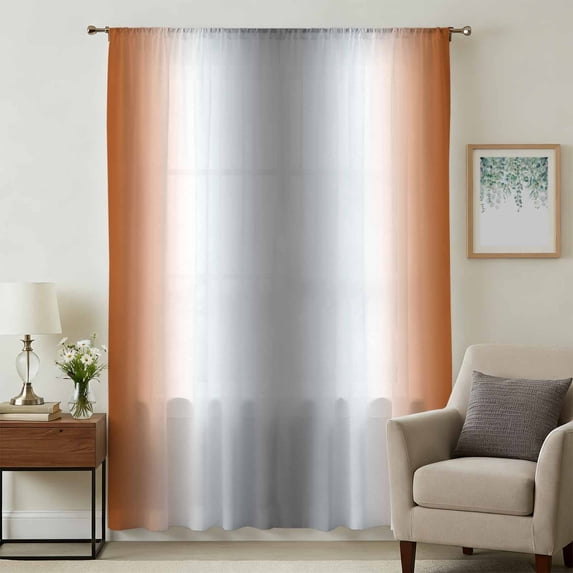 Orange Grey Sheer Curtains 45 Inches Long, Gray Farmhouse Modern Rustic Light Filering Curtains, Breathable Simi Curtain Privacy Drapes for Kitchen Bathroom Lightweight Small Window Treatment