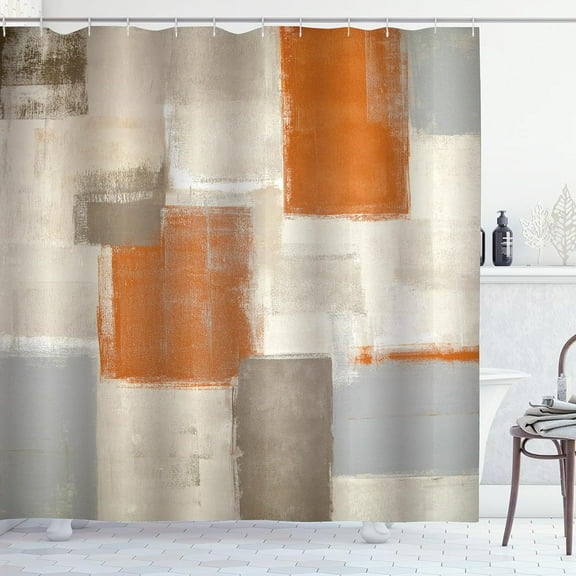 Orange and Grey Shower Curtain Abstract Painting Modern Shower Curtain for Bathroom Waterproof Polyester Fabric Bathroom Curtain 72 x 72 Inch with 12 Plastic Hooks