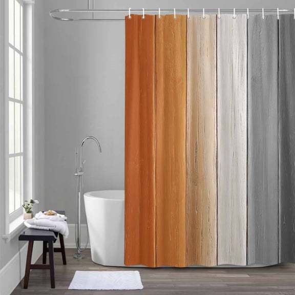 Orange Grey Shower Curtain for Bathroom Decor, Gradient Wood Grain Farmhouse Retro Striped Waterproof Fabric Shower Curtain, 72"x72" Set with 12 Hooks