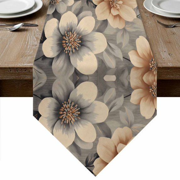 Orange Grey Spring Floral Table Runner Linen Burlap Table Runner 72 Inches Long Vintage Watercolor Flower Dresser Scarves for Kitchen Island Coffee Dining Party Wedding Banquet Holiday Decor 13"x72"