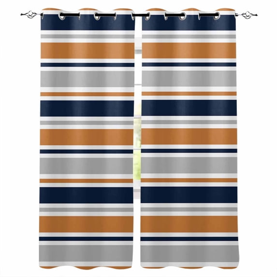 Orange Grey Striped Blackout Curtains for Bedroom/Living Room, Thermal Insulated Kitchen Curtains, Farmhouse Stripes Modern Abstract Art Grommet Darkening Window Treatment Drapes 52"x63"x2